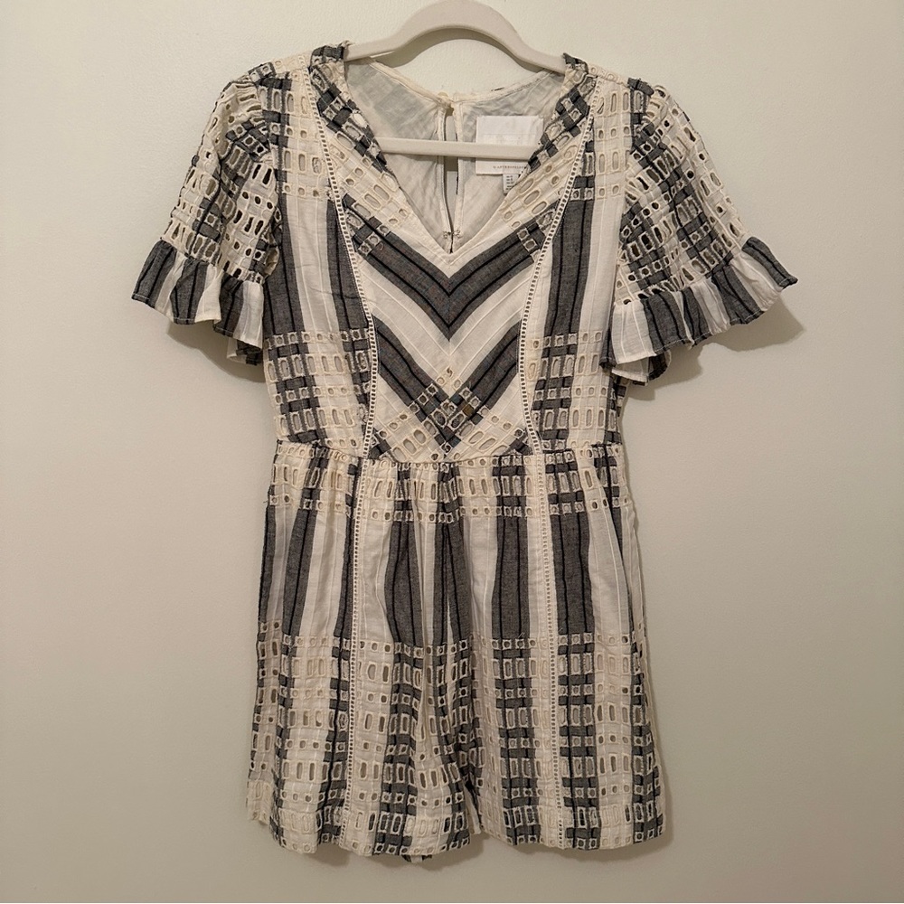 Anthropologie Blue & White Eyelet Romper, US 0, Excellent Like New Condition